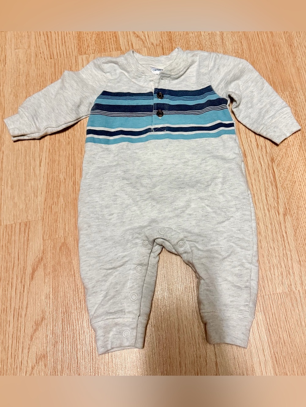 Carter's Light Gray One-Piece with Navy and Teal Stripes